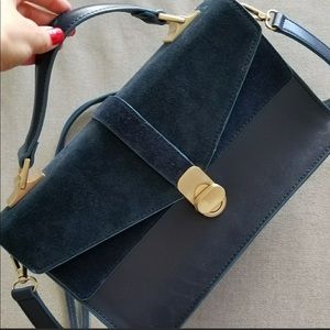 Zara Bag Blue Suede Satchel Style